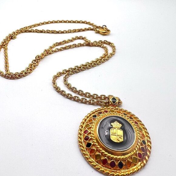 Vintage Liz Claiborne‎ necklace Sigil enamel gold tone - Picture 4 of 6